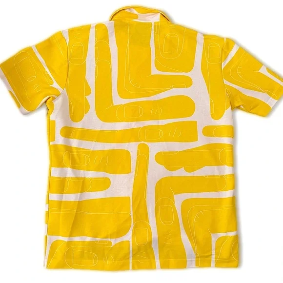 Zara Limited Run Sebastian Curi Yellow Graphic Button Down Casual Polo Shirt M - Picture 2 of 5